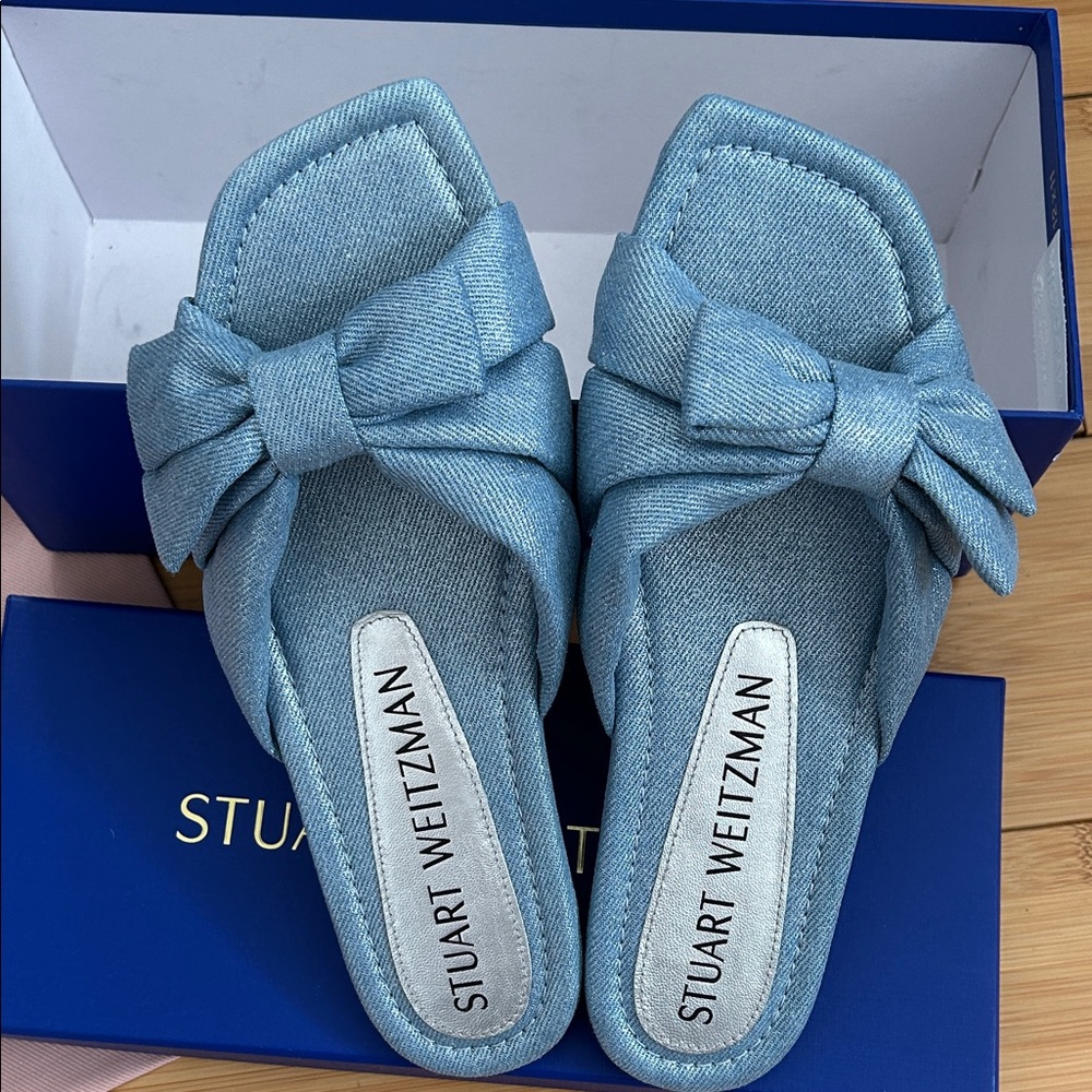 Stuart Weitzman Light Blue Sofia Bow Slide Sandal (Brand New with tag)